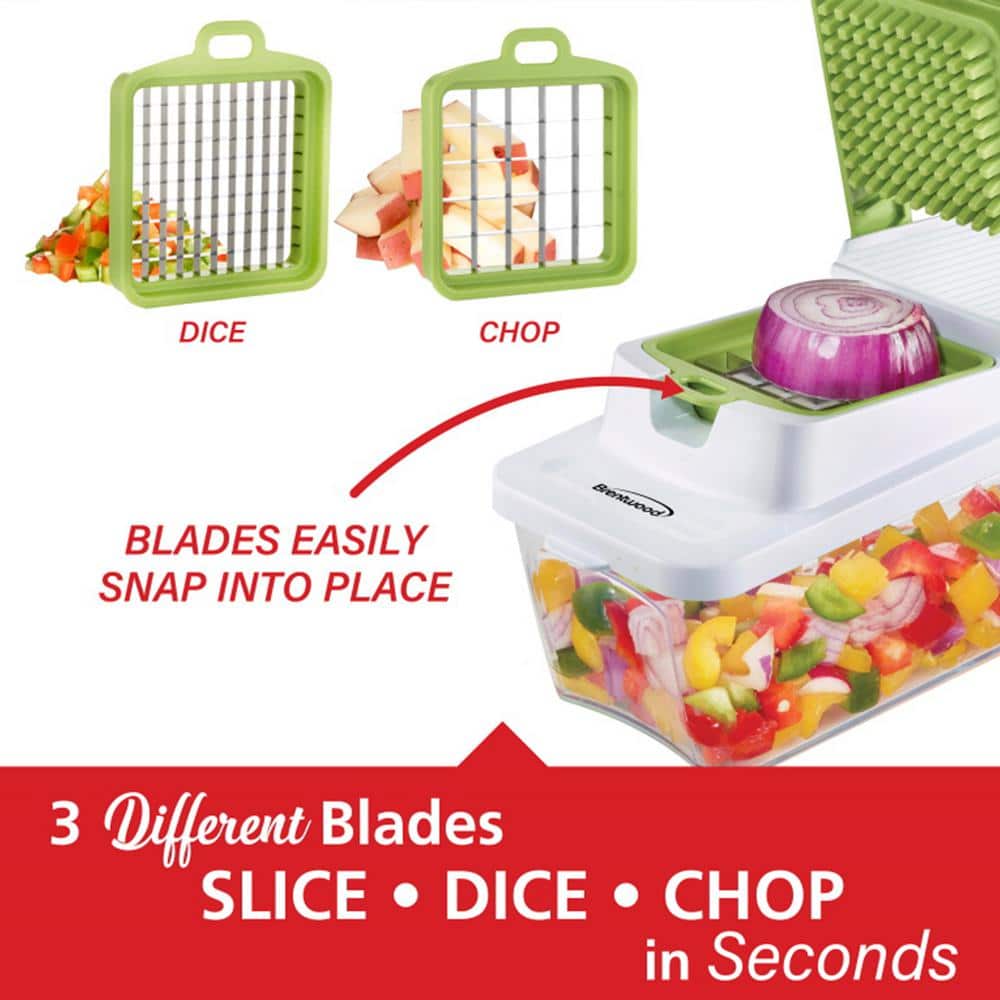 Green and White BPA-Free Plastic Food Chopper with Stainless Steel Blades