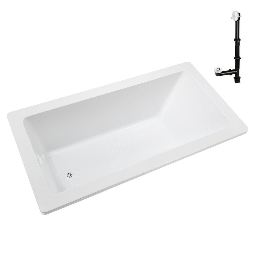 66" x 34" Glossy White Acrylic Soaking Drop-In Bathtub