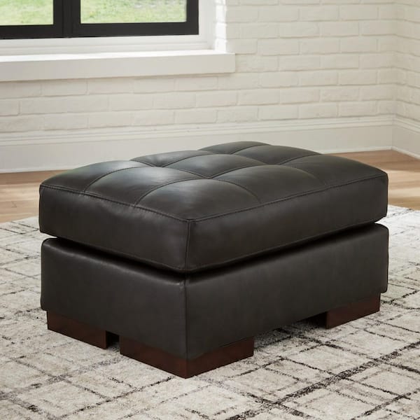 Signature DESIGN BY ASHLEY Luigi Black Leather Rectangle Cocktail Medium Ottoman