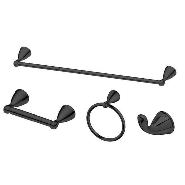 Glacier Bay Alima 4-Piece Bath Hardware Set with Towel Ring, Toilet Paper Holder, Robe Hook and 24 in. Towel Bar in Matte Black