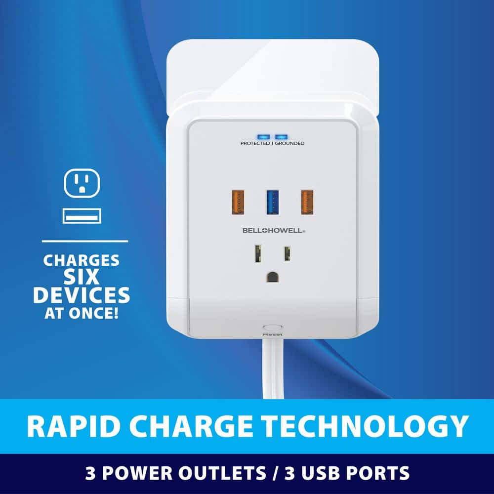 Buy 3 outlet power pro wall outlet surge protector with 3 usb ports and