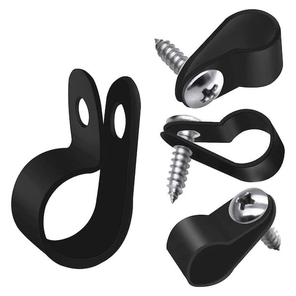 P-Style Mounting Clips 1/2 in. Rope Light Cable Clamps Black Plastic with Stainless Steel Screws 50-Pack