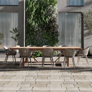 LuLu 9-Piece Eucalyptus Wood and Aluminum Patio Rectangular Outdoors Dining Table Set Ideal for, Gray