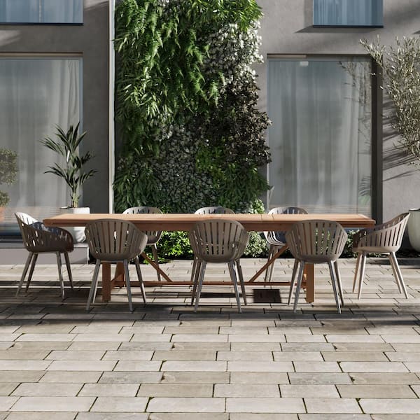 Amazonia LuLu 9-Piece Eucalyptus Wood and Aluminum Patio Rectangular Outdoors Dining Table Set Ideal for, Gray
