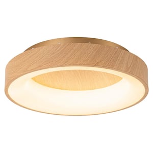 Alethia 15.7 in. Modern Farmhouse Rustic Gold Wood Grain Ceiling Light Round Dimmable Integrated LED Dome Flush Mount