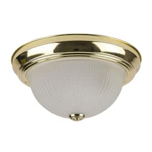 11 in. 2-Light Polished Brass Decorative Dome Ceiling Flush Mount Fixture with Frosted Glass Shade