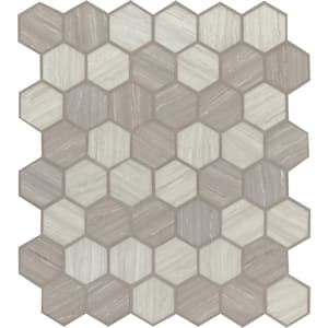 Silva Oak Hexagon 12 in. x 13.25 in. Glossy Glass Patterned Look Floor and Wall Tile (14.7 sq. ft./Case)