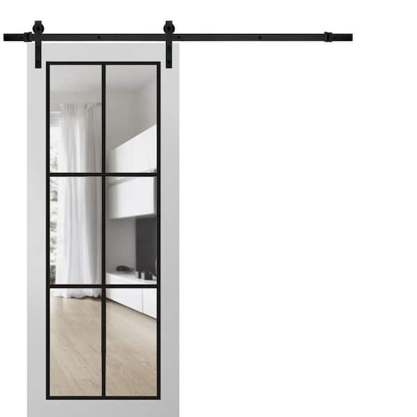 42 in. x 96 in. 1 Panel Clear Glass White Solid Wood Sliding Barn Door with Hardware Kit