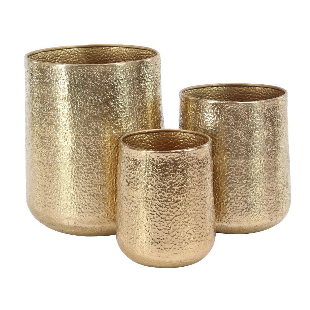 Gold Hammered Aluminum Indoor Outdoor Planter Set of 3