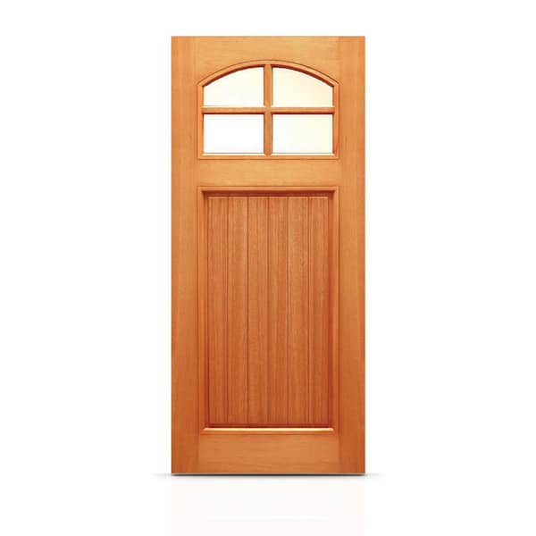 36 in. x 80 in. Reversible Clear Glass Modern Exterior Unfinished Mahogany Solid Wood Front Door Slab