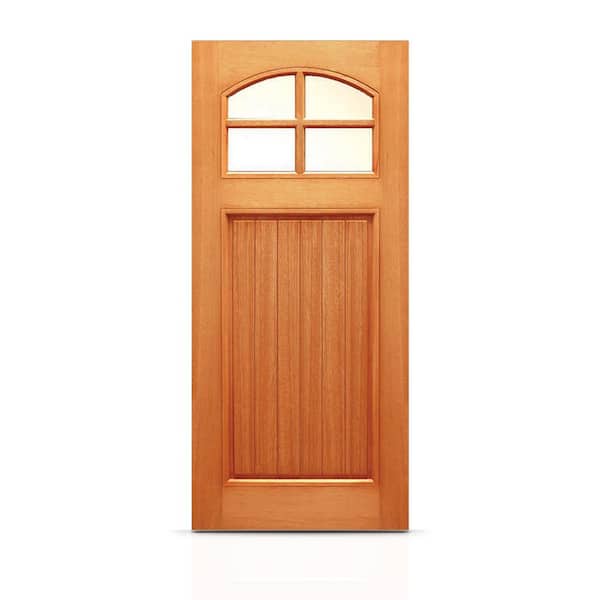 42 in. x 80 in. Reversible Clear Glass Modern Exterior Unfinished Mahogany Wood Front Door Slab
