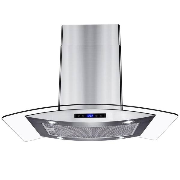 AKDY 30 in. Island Mount Stainless Steel Tempered Glass Touch Panel Kitchen Range Hood Cooking Fan