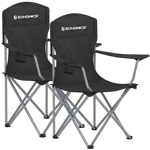 Angel Sar Unique Folding Camping Chair with Cup Holders for Camping Fishing Sporting Events, Black, Set of 2