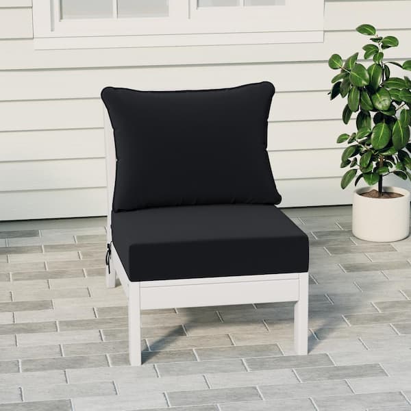 Birchwood Outdoor Patio Deep Seating HDPE Plastic Armless Lounge Chair in White with Black Cushions