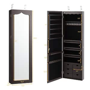 47.5 in. H x 14.5 in. W x 4.5 in. D Lockable Wall Door Mounted Jewelry Cabinet LED Mirror Brown