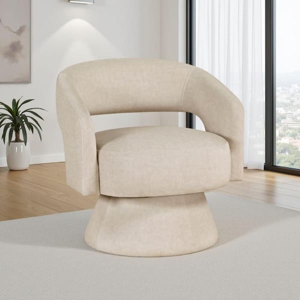 Lessa Beige Soft Foam Cushion Swivel Accent Chair with Round Base