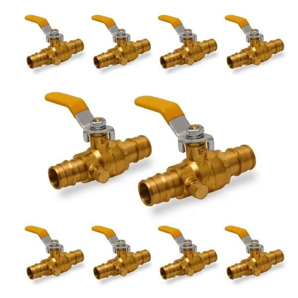 PLUMBFLEX Heavy Duty Brass Full Port PEX Ball Valve with Drain, with 1/2 in. Expansion PEX Connection (10-Pack)