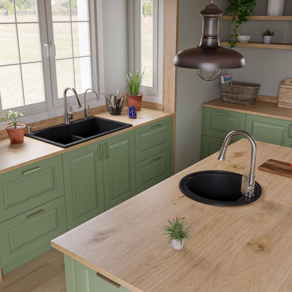33'' Black Granite Double Bowl Drop-In Kitchen Sink