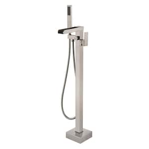 ACA Single-Handle Freestanding Tub Faucet Floor Mount Waterfall Tub Filler with Handheld Shower in Brushed nickel