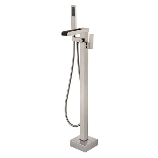 Aurora Decor ACA Single-Handle Freestanding Tub Faucet Floor Mount Waterfall Tub Filler with Handheld Shower in Brushed nickel
