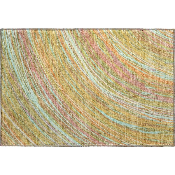 Mayfield Premium Machine Washable Abstract AMF2094 Gold 2 ft. x 3 ft. Accent Rug