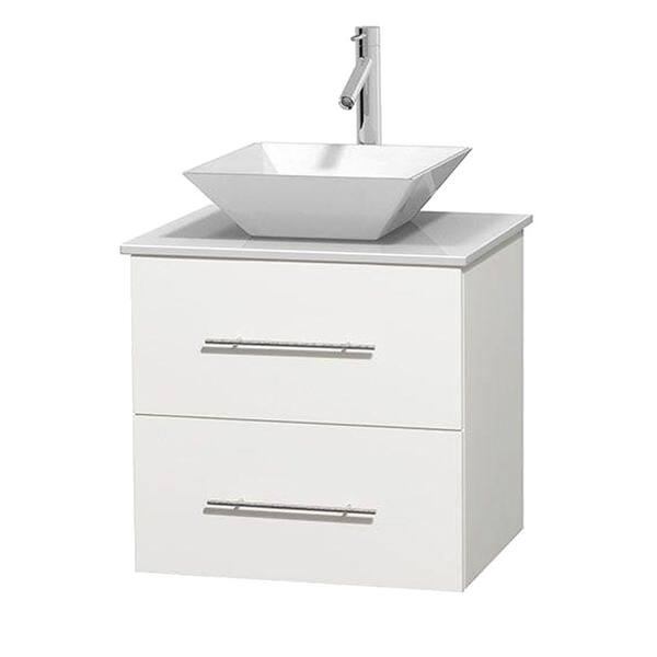 Wyndham Collection Centra 24 in. Vanity in White with Solid-Surface Vanity Top in White and Porcelain Sink