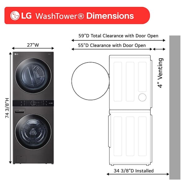 LG WashTower Stacked SMART Laundry Center 4.5 Cu.Ft. Front Load