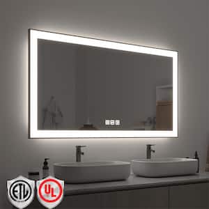 72 in. W x 36 in. H Rectangular Framed LED Anti-Fog Wall Mirror in Black with Backlit and Front Light