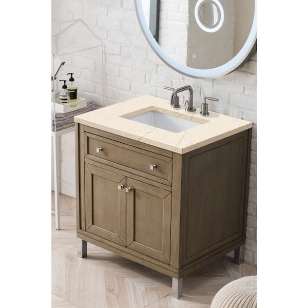 James Martin Vanities Chicago 30 in. W x 23.5 in. D x 34 in. H Single Bath Vanity in Whitewashed Walnut with Eternal Marfil Quartz Top