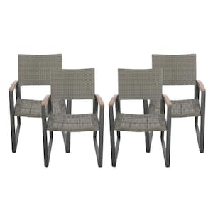Landis Gray Aluminum Gray Wicker Outdoor Dining Chairs (4-Pack)
