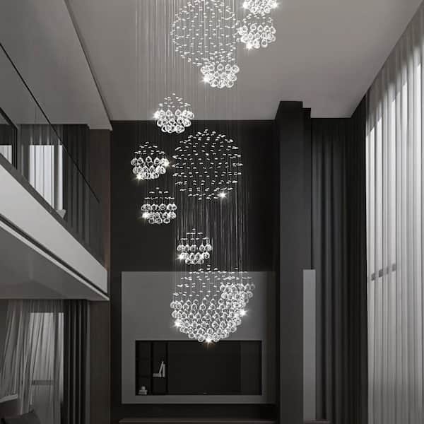13-Light Clear Luxurious Dimmable Branched Chandelier with Crystal Accents