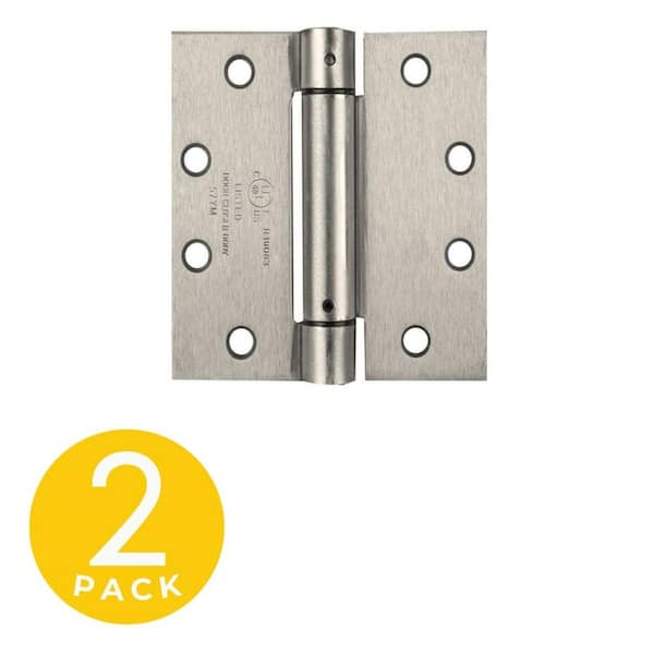 Global Door Controls 4.5 in. x 4 in. Satin Nickel Full Mortise Spring Squared Hinge With Non-Removable Pin - Set of 2