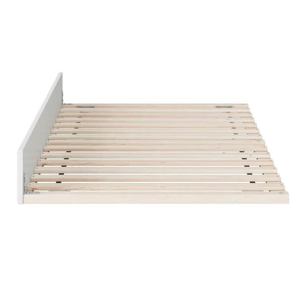 White Mid-Century Modern Solid Wood Frame Twin XL Trundle Bed