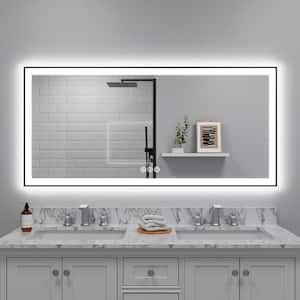 60in. W x 28 in. H Rectangular Framed LED Waterproof Wall Mount Bathroom Vanity Mirror with Anti-Fog and Memory Function