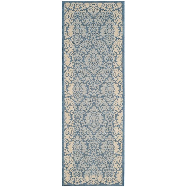 SAFAVIEH Courtyard Blue/Natural 2 ft. x 14 ft. Floral Indoor/Outdoor Patio  Runner Rug