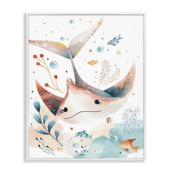 Stupell Industries Smiling Manta Ray by Franklyn Gregory White Framed Animal Giclee Art Print 30 in. x 24 in.