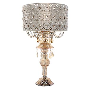 24 in. Gold Indoor Table Lamp with Champagne Jeweled Blossom Shade