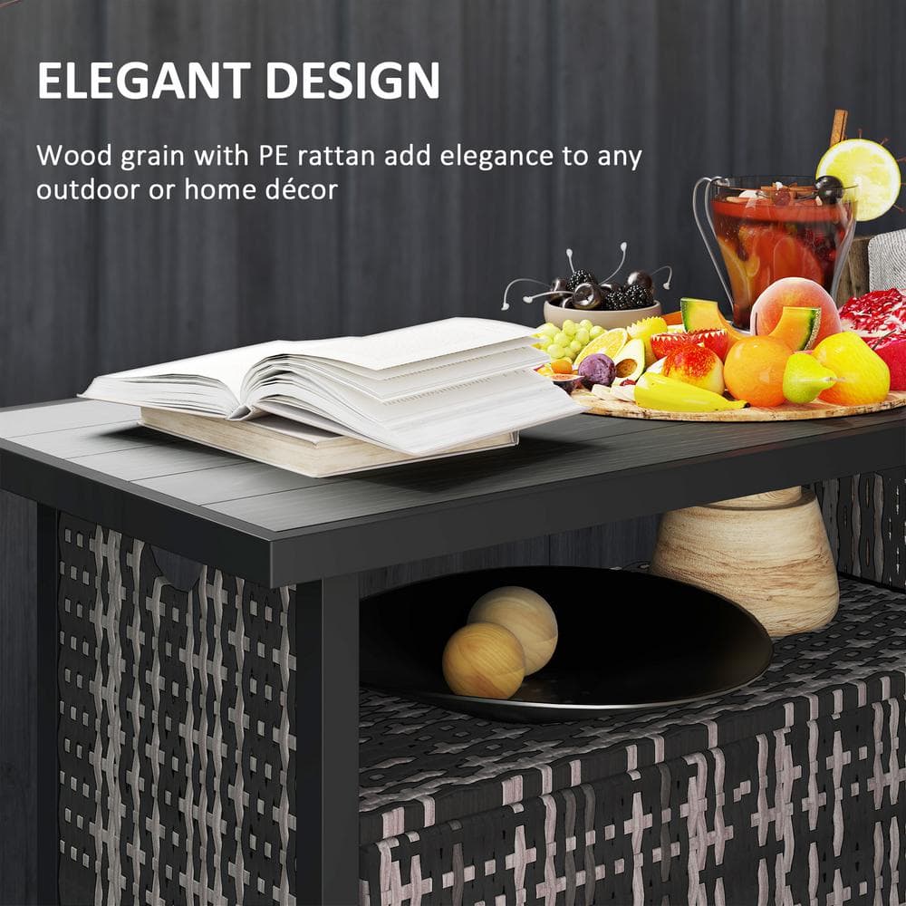 Mixed-Gray Wicker and Plastic Outdoor Pool Towel Storage Cabinet