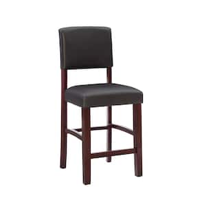 Mary 24 in. Seat Height Espresso Brown High-back wood frame Counterstool with Brown Faux Leather seat
