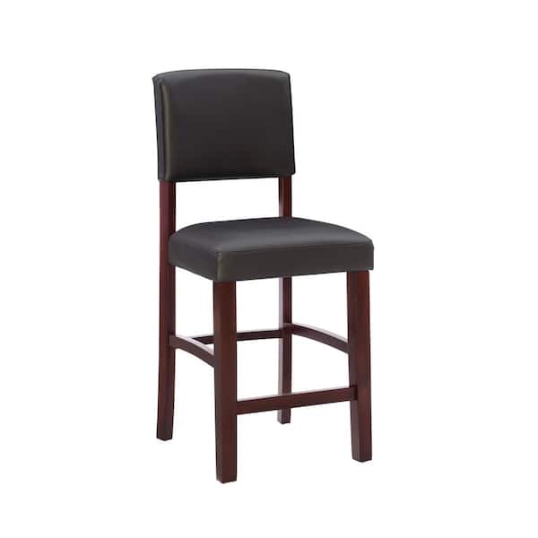 Linon Home Decor Mary 24 in. Seat Height Espresso Brown High-back wood frame Counterstool with Brown Faux Leather seat