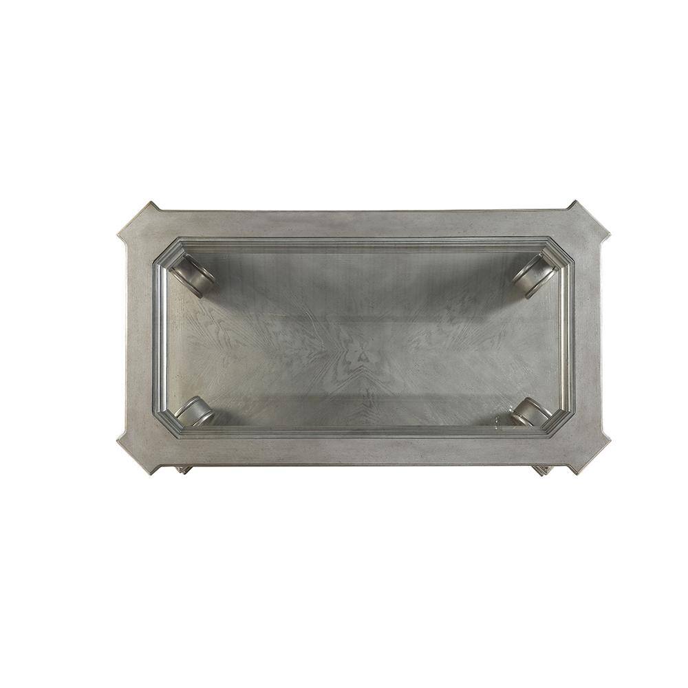 Silver Rectangular Wood and Glass Coffee Table with Storage