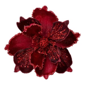 7 in. Red Magnolia Christmas Ornament With Clip