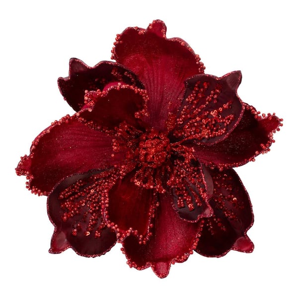Northlight 7 in. Red Magnolia Christmas Ornament With Clip