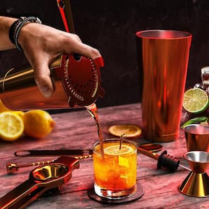 17-Piece Gold Stainless Steel Bartender Kit - Bar Cocktail Shaker Set, 30 oz. Muddler, Jigger & Pourers w/Wood Stand