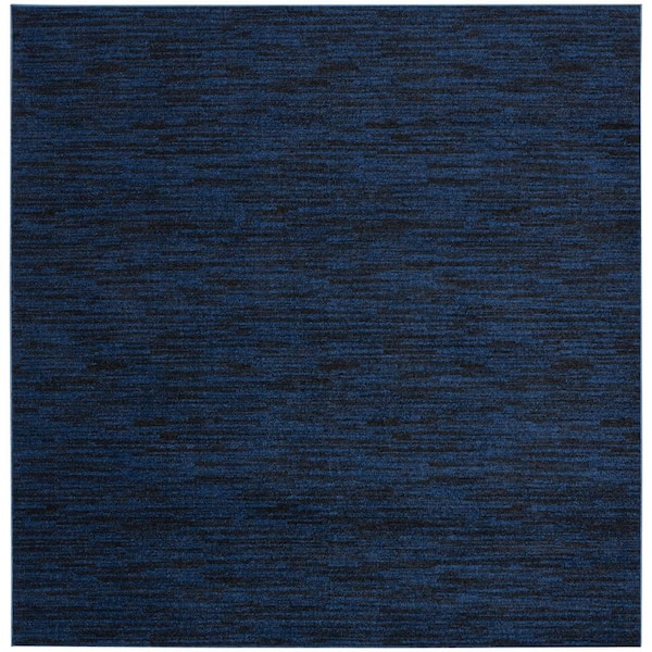 Nourison Essentials 5 ft. x 5 ft. Midnight Blue Square Solid Indoor/Outdoor Area Rug