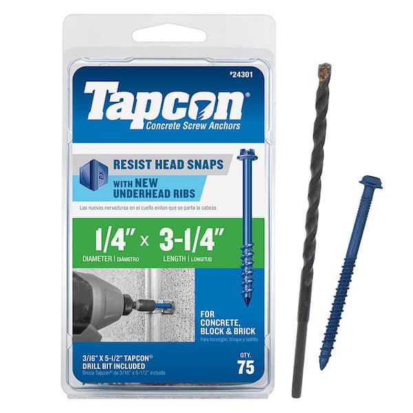 Tapcon 1/4 in. x 3-1/4 in. Hex-Washer-Head Concrete Anchors (75-Pack)