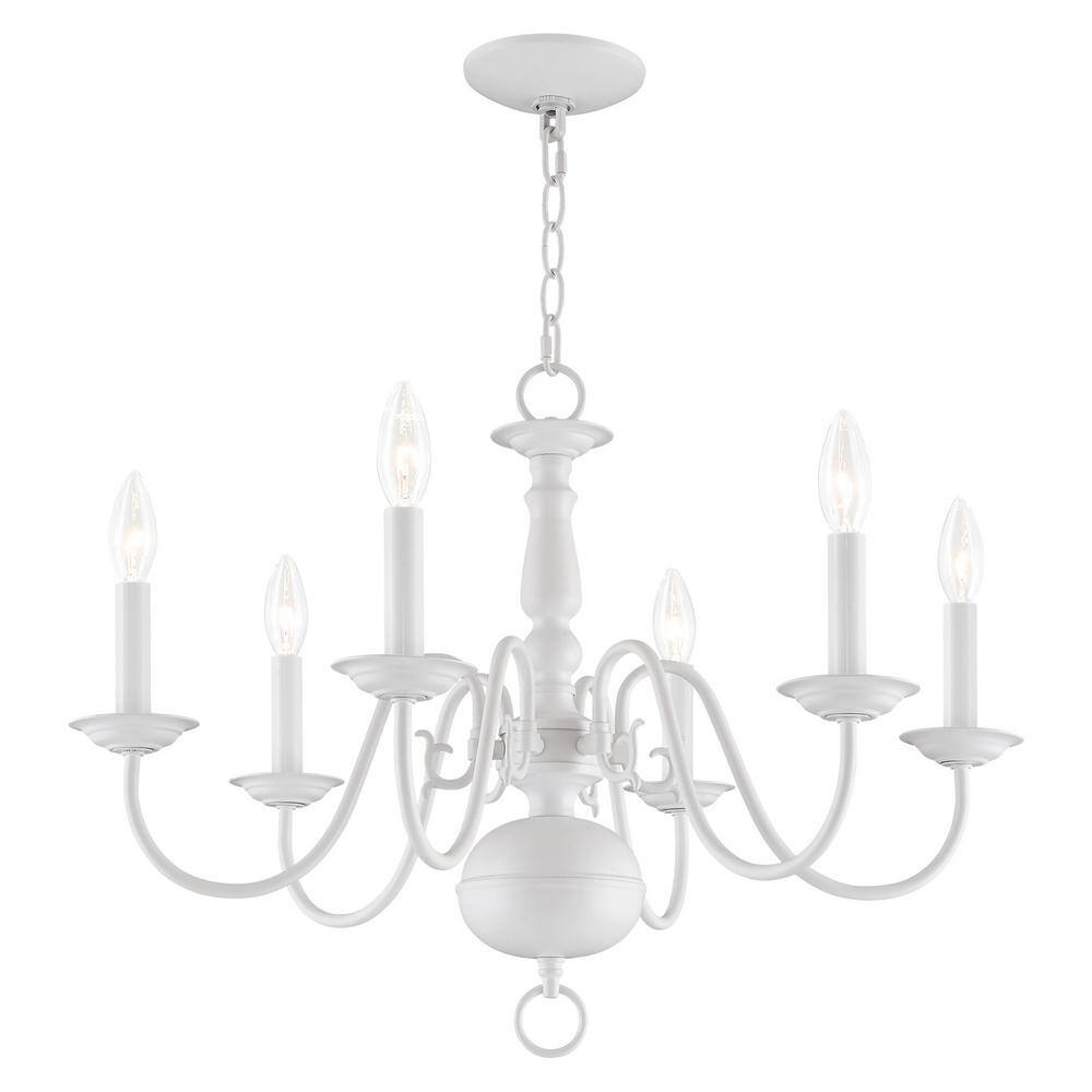 Colonial Elegance White 6-Light Candelabra Chandelier