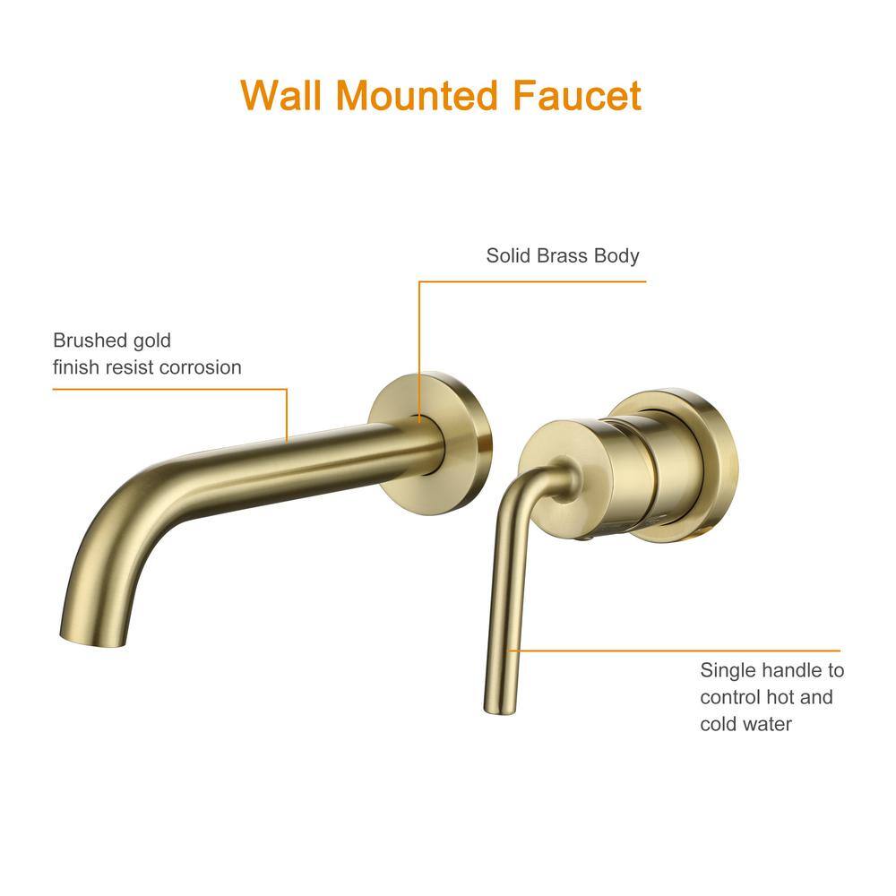Brushed Gold Wall Mount Brass Bathroom Faucet with Single Handle