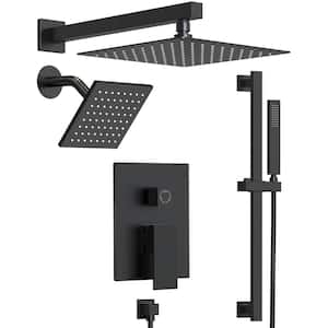 3 in. 1 square, Showers with Valve 3-Spray Dual Wall Mount 10 in. Fixed and Handheld Shower Head 2.5 GPM in Matte Black