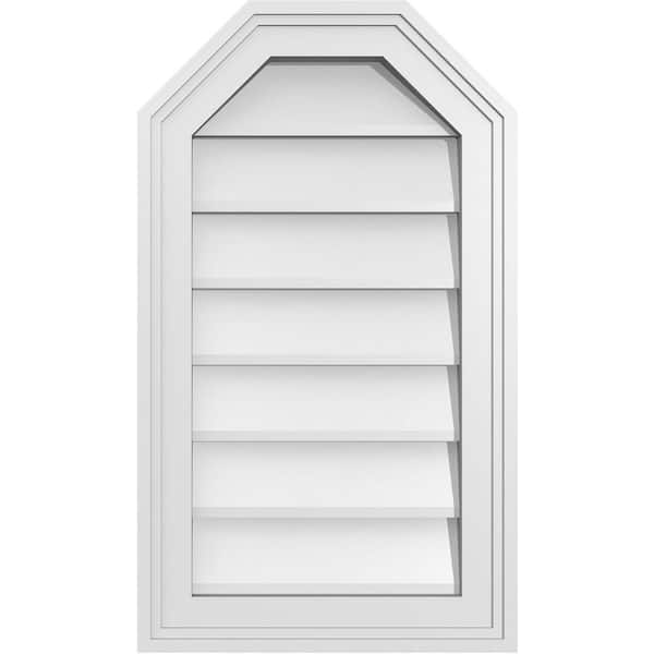 Ekena Millwork 14 in. x 24 in. Octagonal Top Surface Mount PVC Gable Vent: Decorative with Brickmould Frame